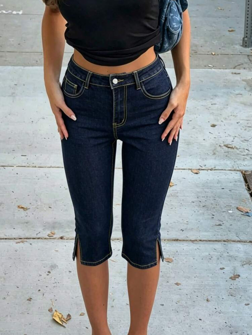 Split Hem Capri Jeans