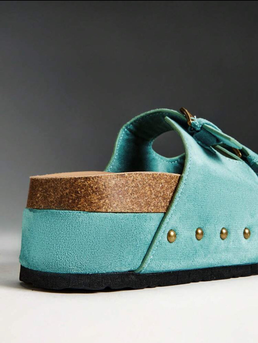 Double Buckle Platform Sliders