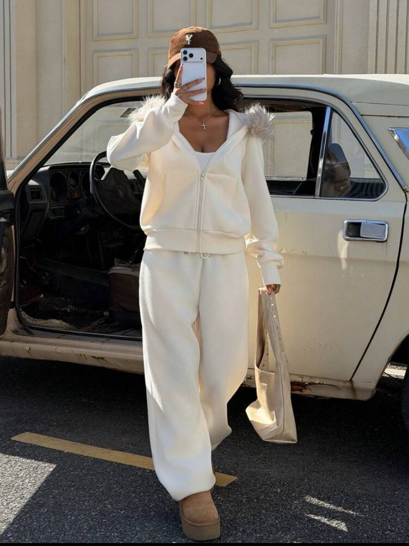 Fur Collar Hoodie & sweatpant