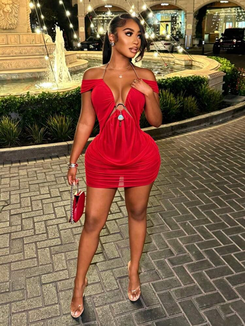 Folded Shoulder Mini Dress