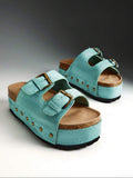Double Buckle Platform Sliders
