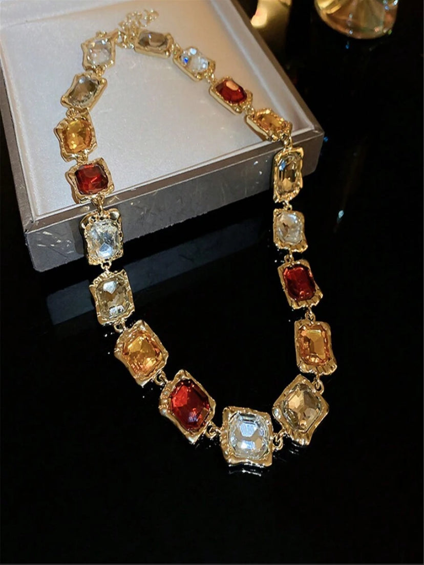 Square Rhinestone Choker Set