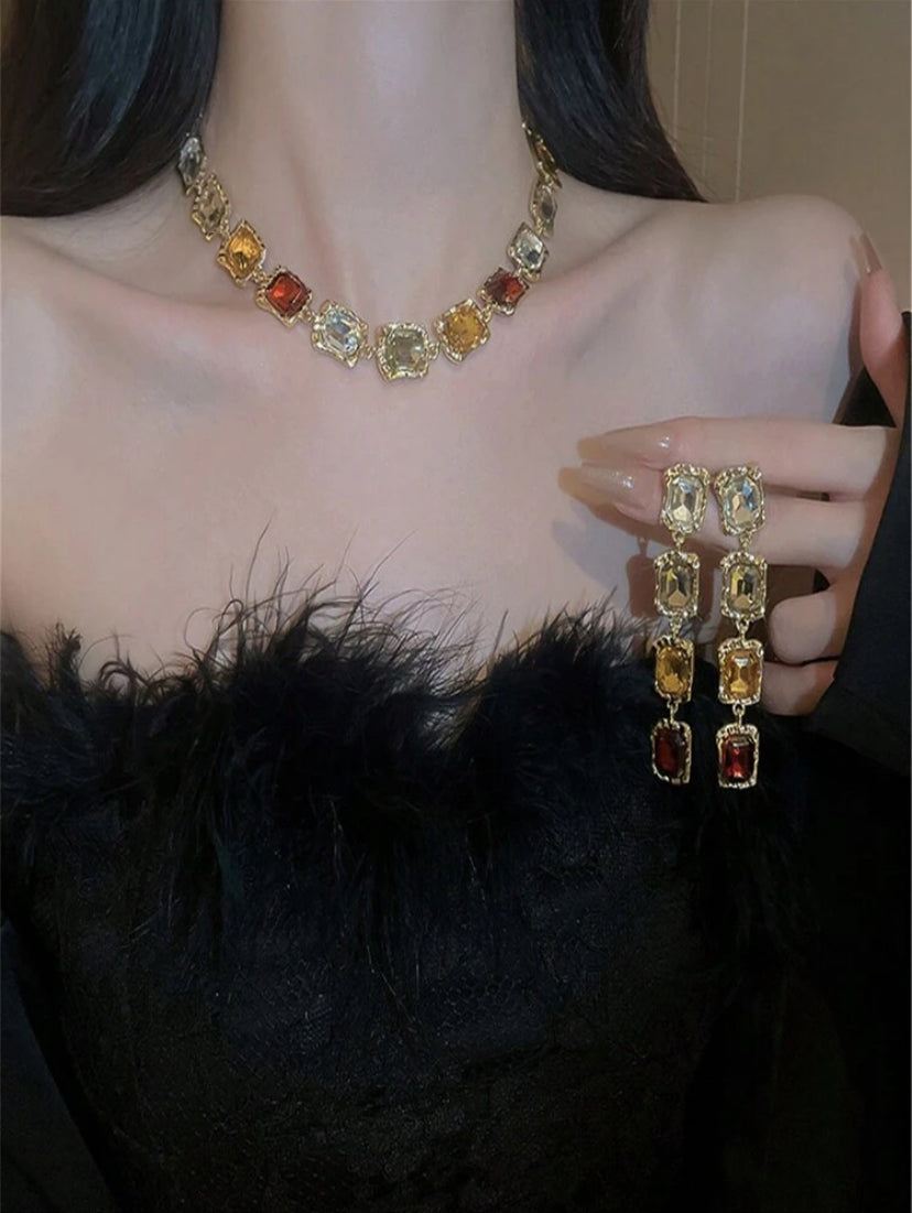 Square Rhinestone Choker Set