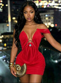 Folded Shoulder Mini Dress