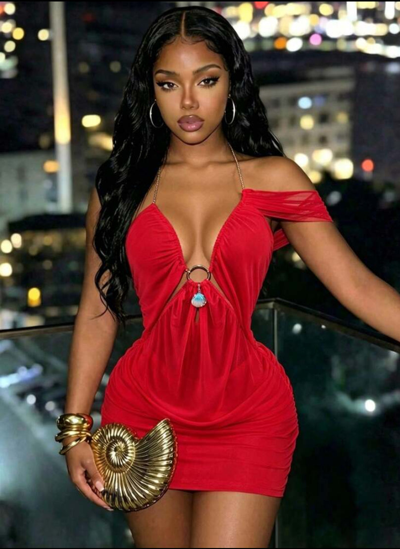 Folded Shoulder Mini Dress