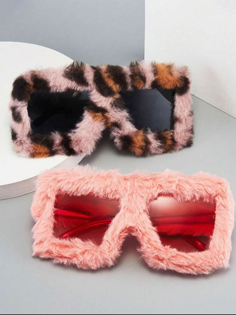 Furry Square Frame Glasses