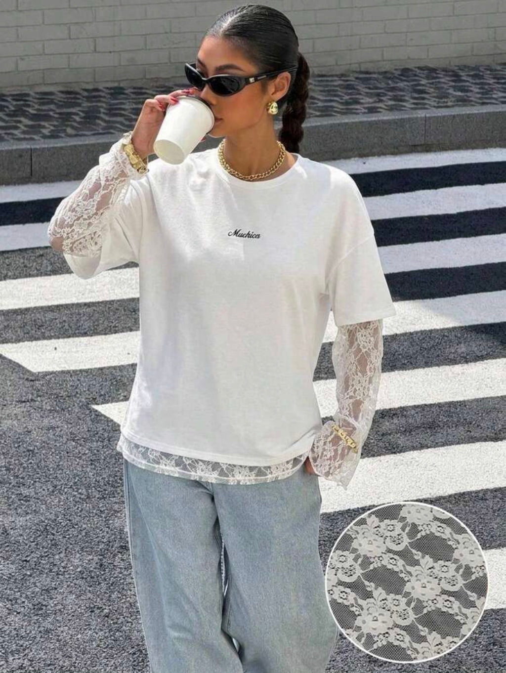 Lace Patchwork White Top