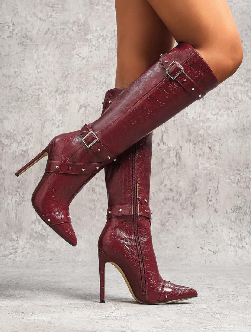 12cm Leather Strap Boots