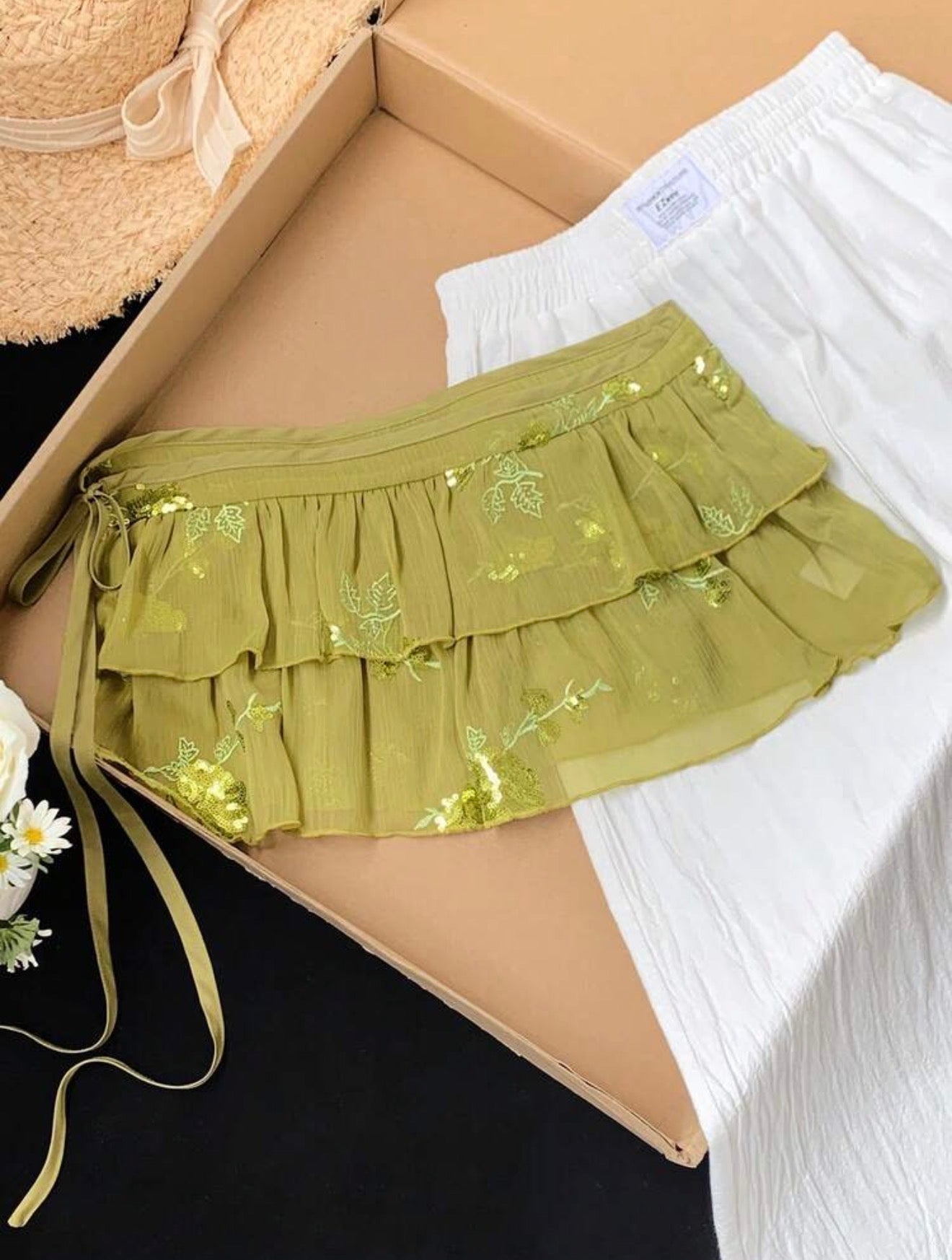 Floral Sequin Side Tie skirt