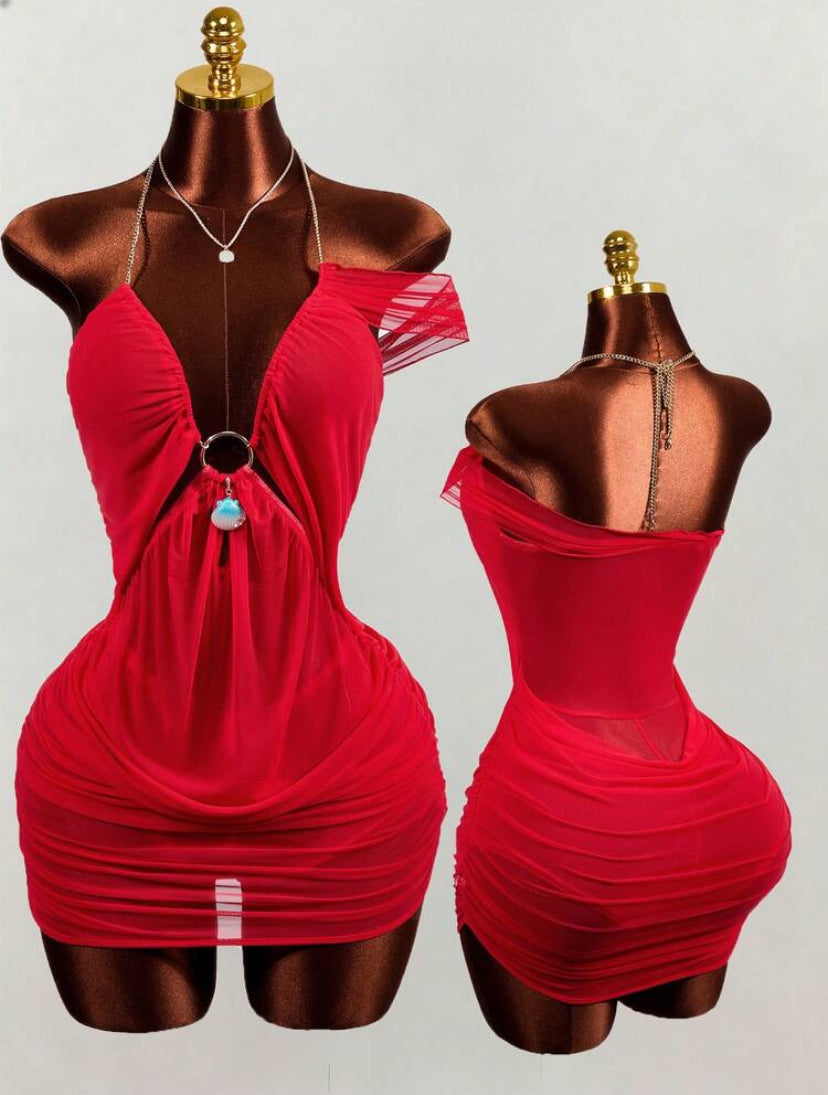 Folded Shoulder Mini Dress