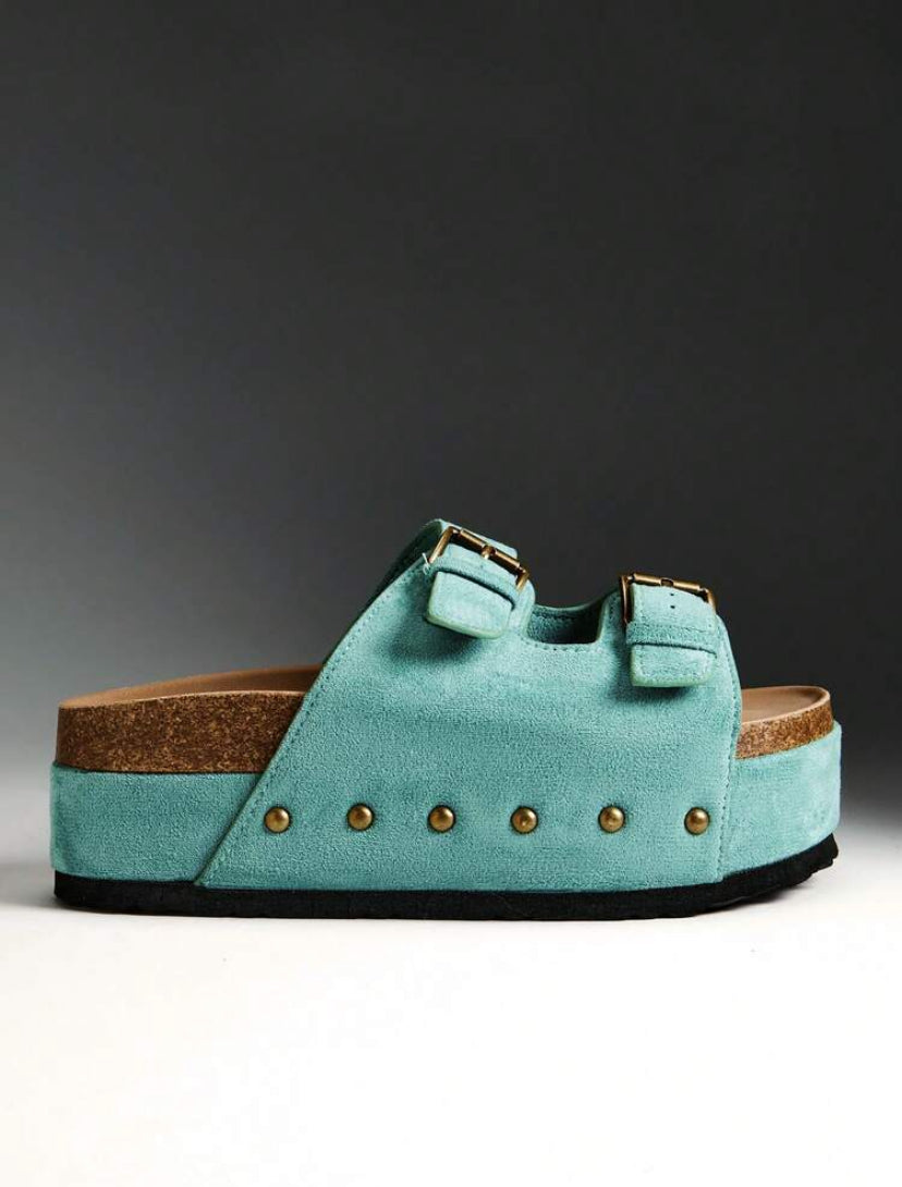 Double Buckle Platform Sliders