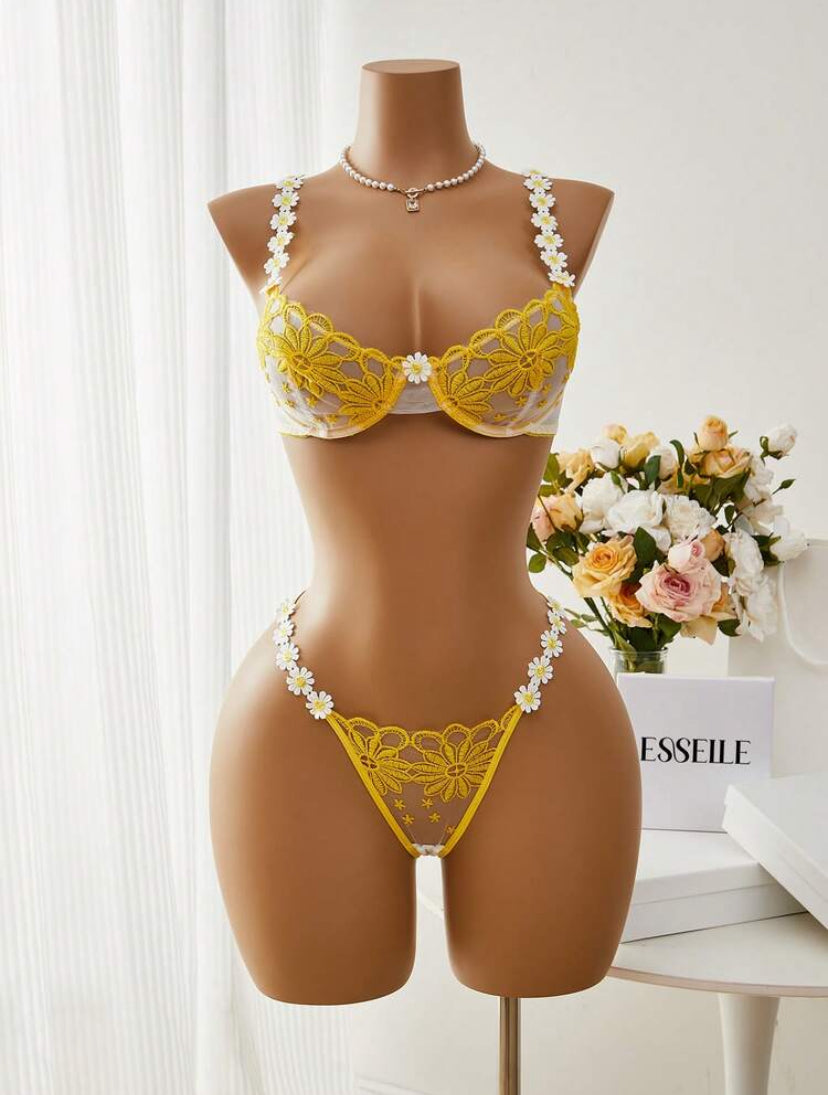 Embroidery Lace Lingerie Set