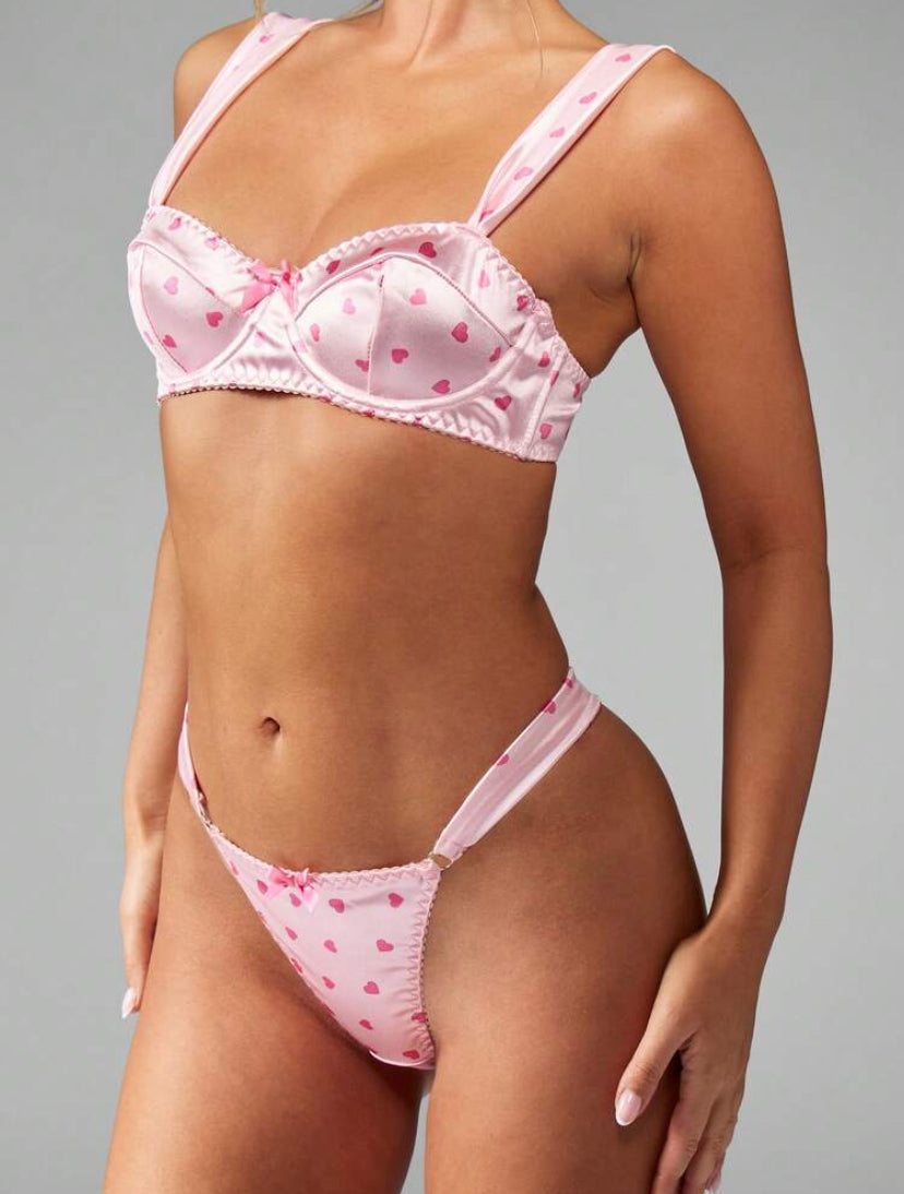 Heart Print Lingerie Set