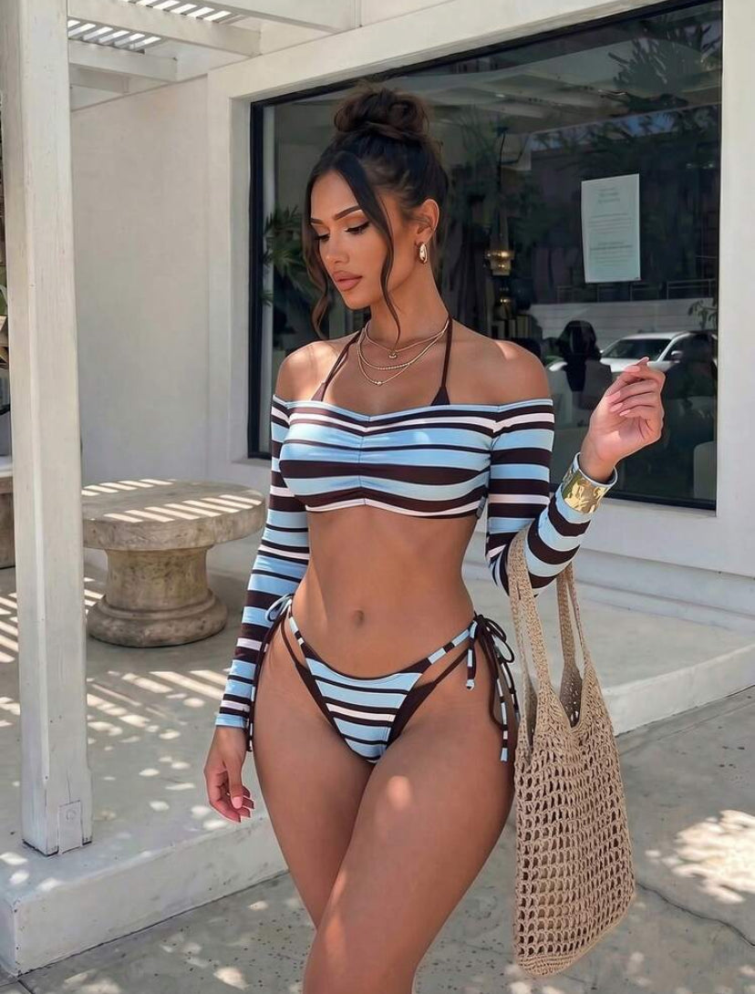 Striped Print Swimwear