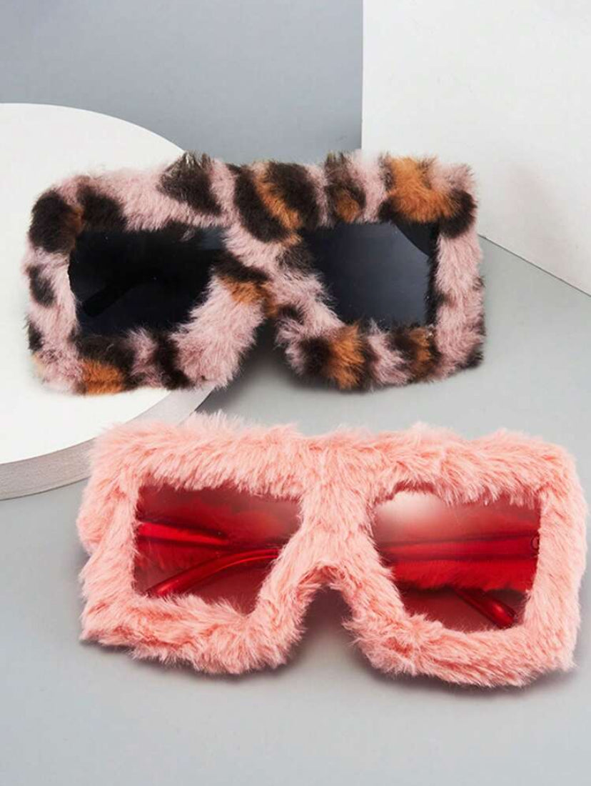 Furry Square Frame Glasses