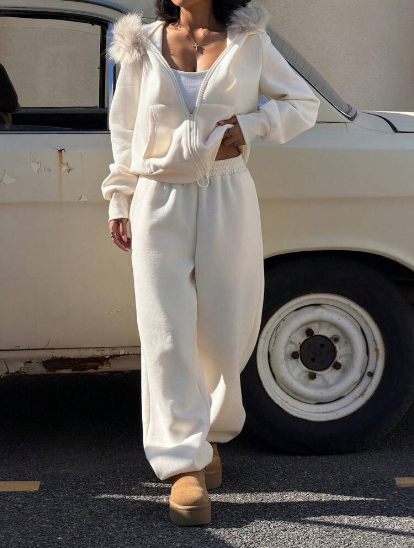 Fur Collar Hoodie & sweatpant
