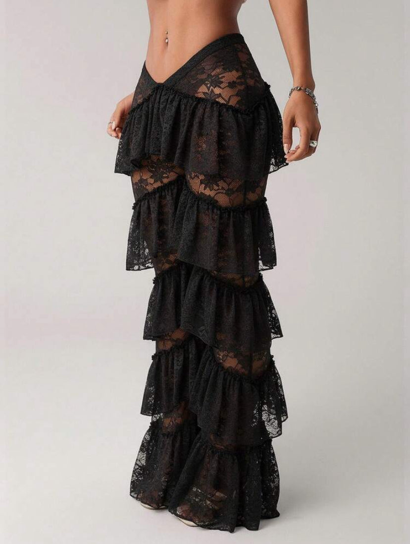 V- Front Ruffle Pants