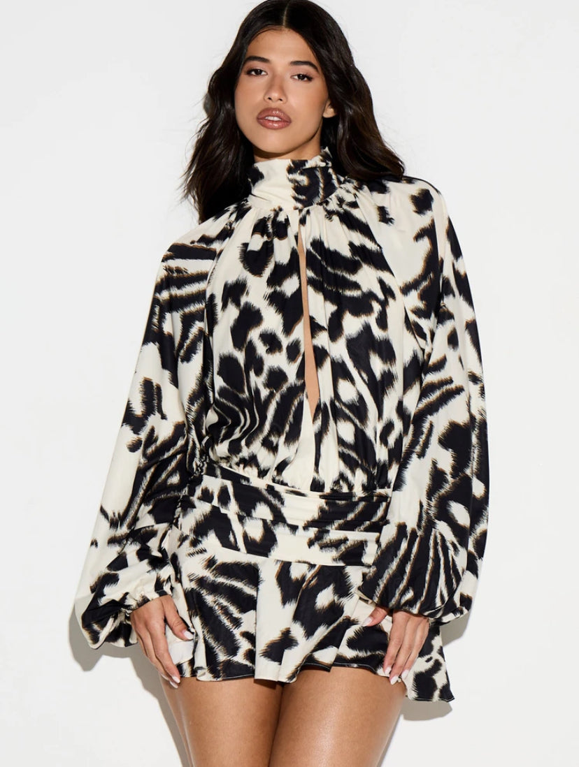 Animal Print Plunge Dress