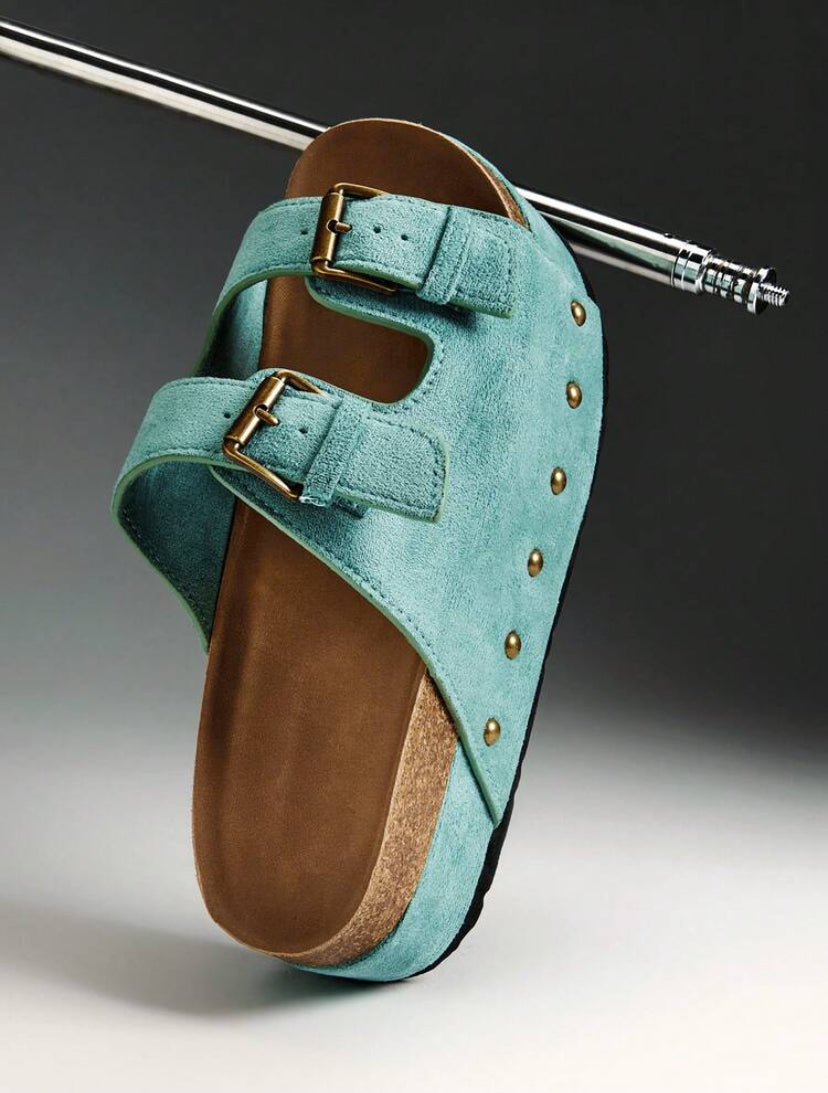 Double Buckle Platform Sliders