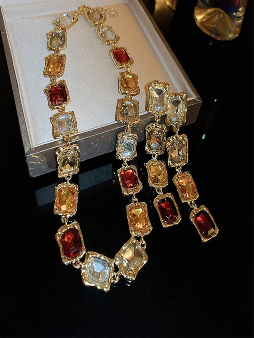 Square Rhinestone Choker Set