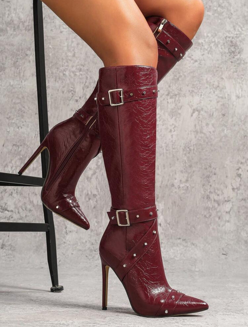 12cm Leather Strap Boots