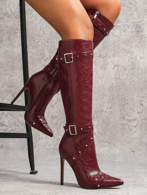 12cm Leather Strap Boots