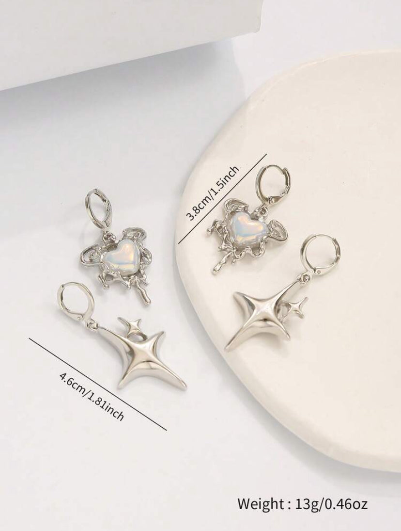 4pcs Heart & Star Earrings