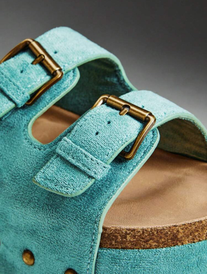 Double Buckle Platform Sliders